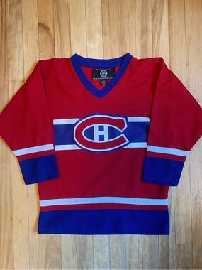 Vintage Kids Red & Blue Hockey Jersey Montreal Canadiens Habs NHL Size XL 18/20